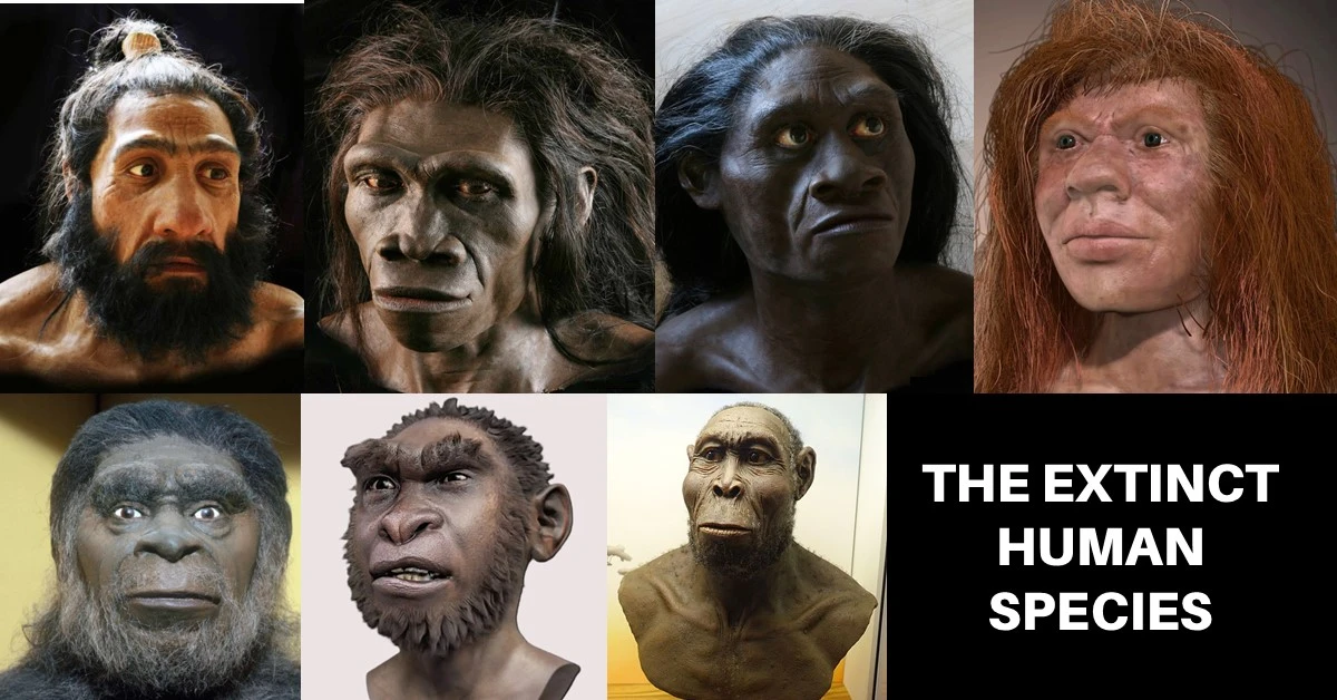 Extinct huma species Homo neanderthalensis, popularly referred to simply as Neanderthals, Homo erectus, Homo floresiensis, Homo denisova,  Homo soloensis, Homo ergaster  and Homo rudolfensis, based on Sapiens 